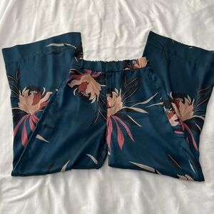 Zara Wide Leg Pants - Teal with Floral Print